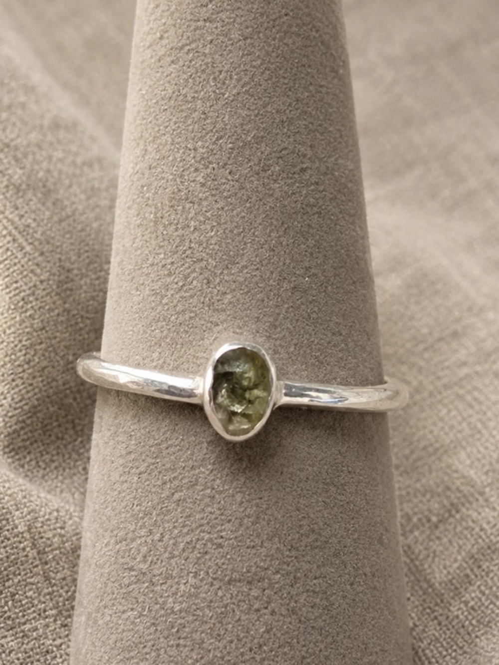 Moldavite Stack Ring Thin Band | 925 Silver Rough Bezel Set Stone Tektite 8 #616